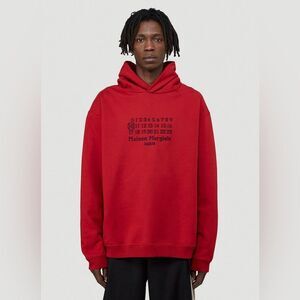 Maison Margiela Red Embroidered Logo Pullover Hoodie Size 48/L